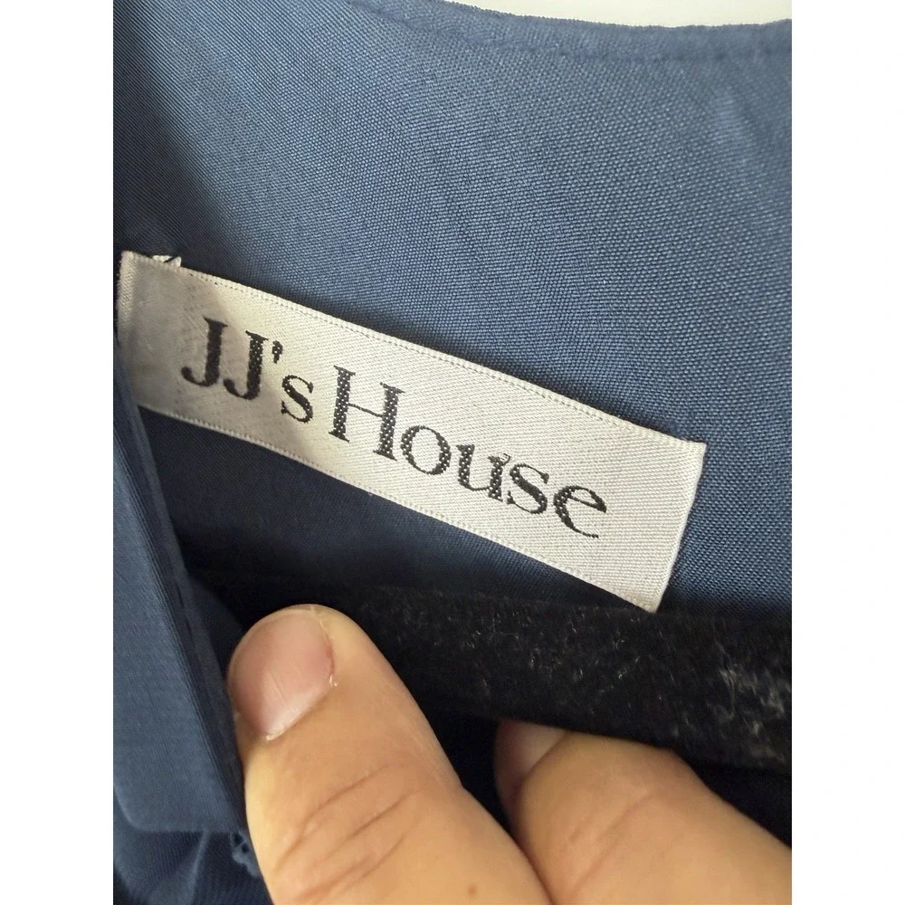 JJ House Women's Dark Navy Pleated Chiffon Midi Dress Sz 4